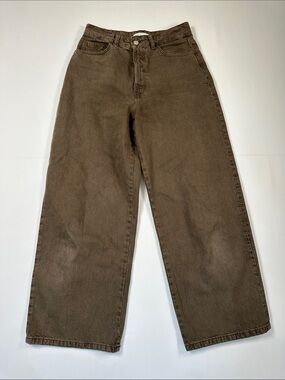 Zara Wide Leg Jeans High Rise Olive Green Size 2